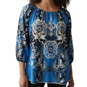 ALI MILES Size 1X Embroidered Boho Peasant Top‎ Lightweight 3/4 Sleeves Pullover